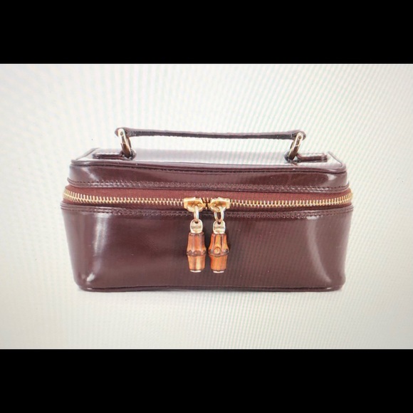 #0128 Gucci Travel Case in Brown Patented Leather w/Bamboo Zipper - Picture 11 of 15